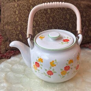 Vintage Floral Ceramic Teapot with Handle